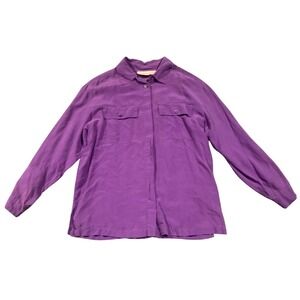 Christie & Jill Womens Purple 100% Silk Long Sleeve Button Down Shirt Large